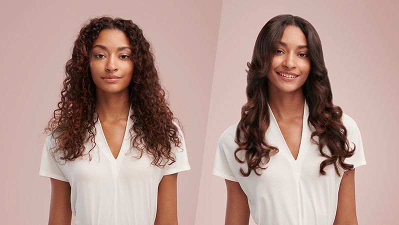 Photo d'une femme avant après ayant fait un brushing